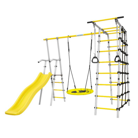 Детский спортивный комплекс для дачи ROMANA Богатырь (Цвет серый/желтый | Качели Гнездо)