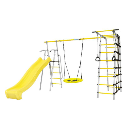 Детский спортивный комплекс для дачи ROMANA Богатырь Плюс 2 MAX (Цвет серый/желтый | Качели Гнездо)