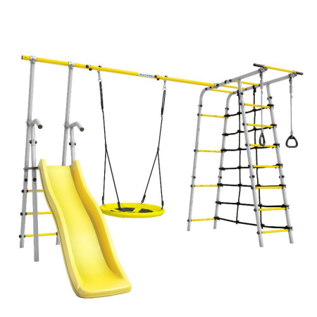 Детский спортивный комплекс для дачи ROMANA Богатырь Плюс 2 NEW (серый/желтый | Качели Гнездо)