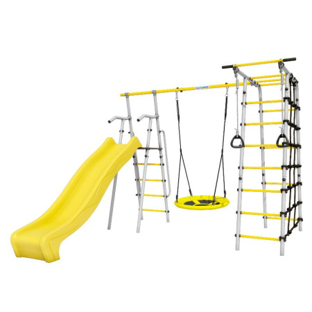 Детский спортивный комплекс для дачи ROMANA Богатырь MAX (Цвет серый/желтый | Качели Гнездо)