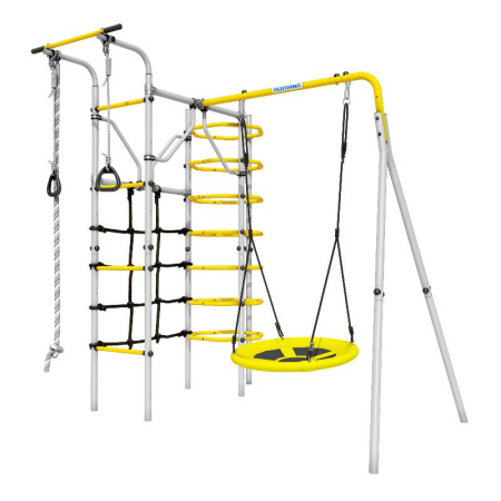 Детский спортивный комплекс для дачи ROMANA Космос (Цвет серый/желтый | Качели Гнездо)