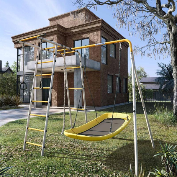 Детский спортивный комплекс для дачи ROMANA Лесная поляна - 3 NEW (Цвет серый/желтый | Лодка)