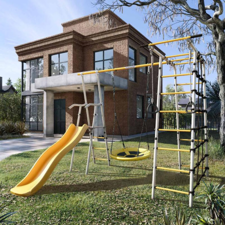 Детский спортивный комплекс для дачи ROMANA Богатырь (Цвет серый/желтый | Качели Гнездо)