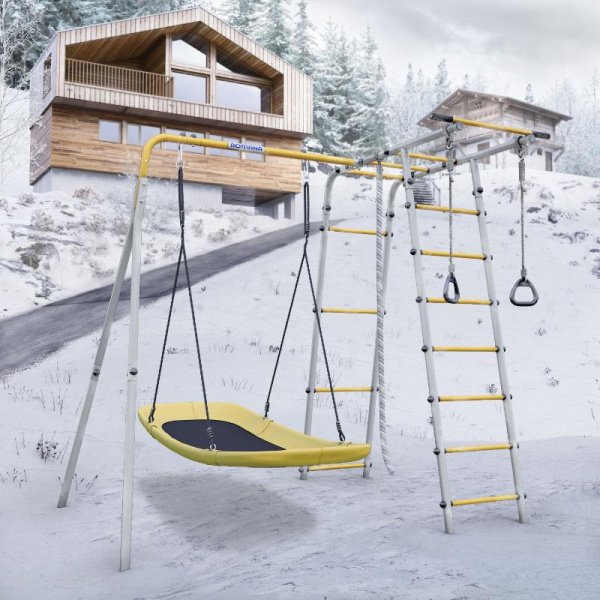 Детский спортивный комплекс для дачи ROMANA Лесная поляна - 3 NEW (Цвет серый/желтый | Лодка)