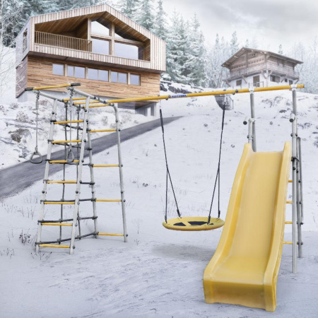 Детский спортивный комплекс для дачи ROMANA Богатырь Плюс 2 MAX (Цвет серый/желтый | Качели Гнездо)