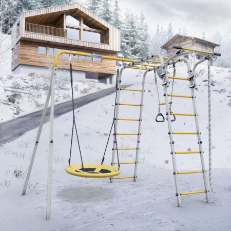 Детский спортивный комплекс для дачи ROMANA Веселая лужайка - 2 (Цвет  серый/желтый | Гнездо)