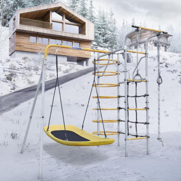 Детский спортивный комплекс для дачи ROMANA Космос (Цвет серый/желтый | Качели Лодка)
