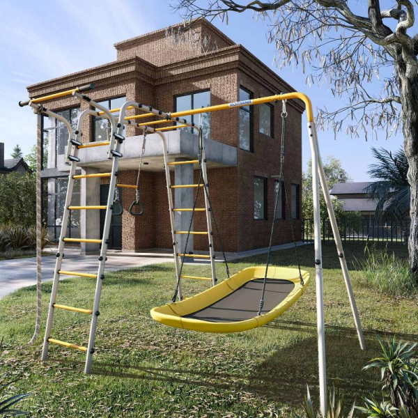 Детский спортивный комплекс для дачи ROMANA Веселая лужайка - 2 (Цвет  серый/желтый | Лодка)