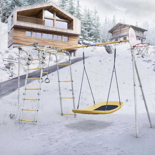Детский спортивный комплекс для дачи ROMANA Акробат - 2 (Цвет серый/желтый | Качели Лодка)