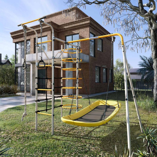 Детский спортивный комплекс для дачи ROMANA Космос (Цвет серый/желтый | Качели Лодка)