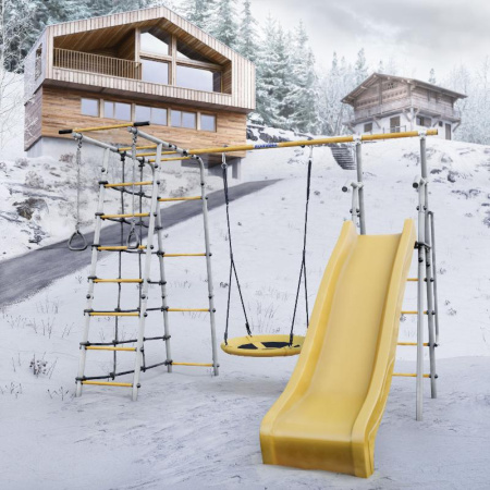 Детский спортивный комплекс для дачи ROMANA Богатырь MAX (Цвет серый/желтый | Качели Гнездо)