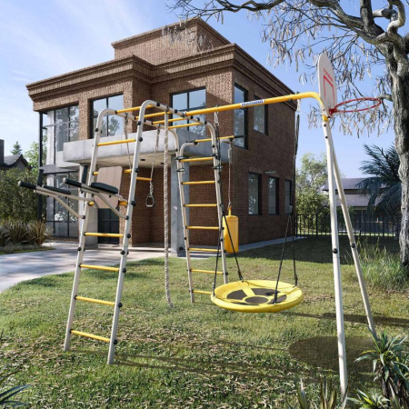 Детский спортивный комплекс для дачи ROMANA Fitness (Цвет  серый/желтый | Качели  Гнездо)