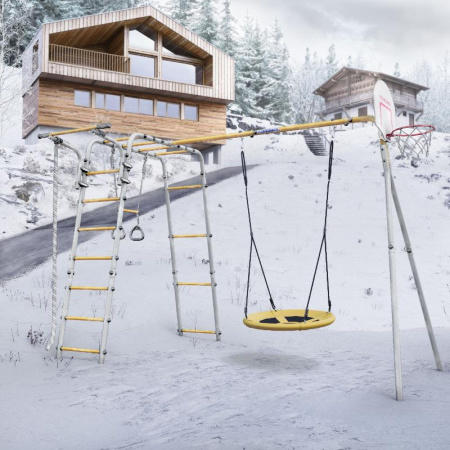 Детский спортивный комплекс для дачи ROMANA Акробат - 2 (Цвет серый/желтый | Качели Гнездо)