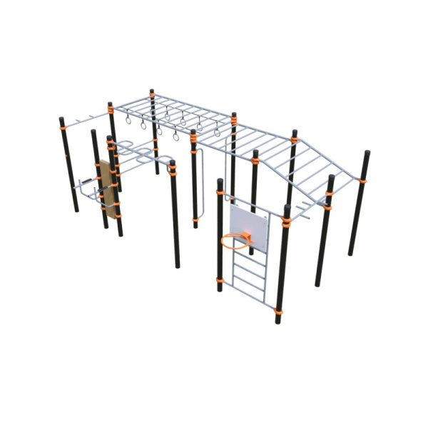Воркаут + гимнастические кольца + съемный баскетбольный щит 501.112.00 (черный) (бетонирование)