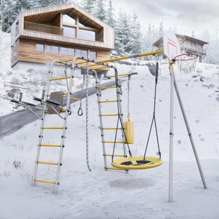 Детский спортивный комплекс для дачи ROMANA Fitness (Цвет  серый/желтый | Качели  Гнездо)