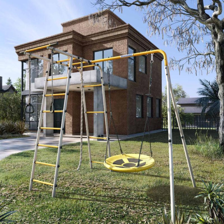 Детский спортивный комплекс для дачи ROMANA Лесная поляна - 3 NEW (Цвет серый/желтый | Гнездо)
