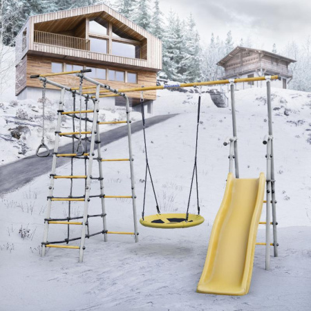 Детский спортивный комплекс для дачи ROMANA Богатырь (Цвет серый/желтый | Качели Гнездо)