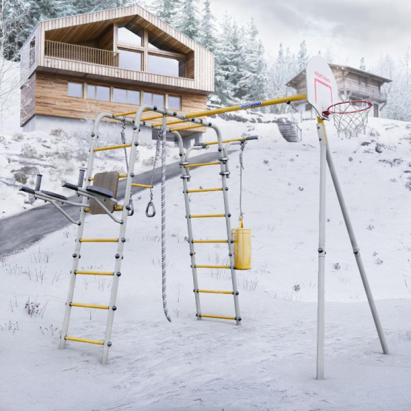 Детский спортивный комплекс для дачи ROMANA Fitness (Цвет  серый/желтый | Качели  Без качелей)