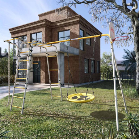 Детский спортивный комплекс для дачи ROMANA Акробат - 2 (Цвет серый/желтый | Качели Гнездо)