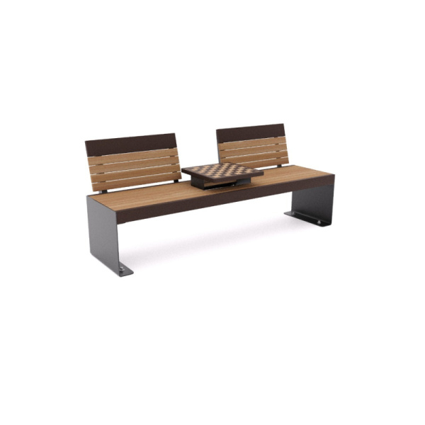 Скамья "Бастион" с шахматным столом Тип 1 (темное дерево T8017+черный металл)