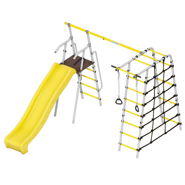 Детский спортивный комплекс для дачи ROMANA Богатырь MAX (Цвет серый/желтый | Качели Без качелей)