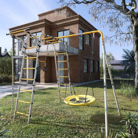 Детский спортивный комплекс для дачи ROMANA Веселая лужайка - 2 (Цвет  серый/желтый | Гнездо)